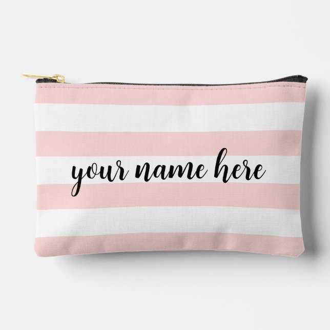 Personalised Pink Stripes Cosmetic Bag (Front)