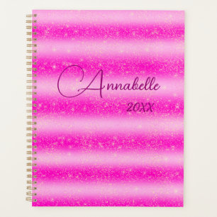 Personalised pink stripes glitter planner