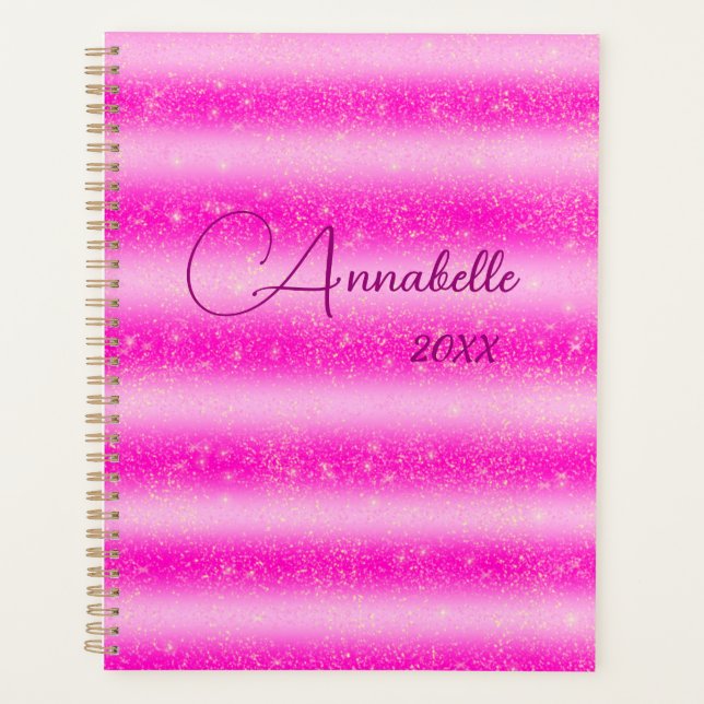Personalised pink stripes glitter planner (Front)