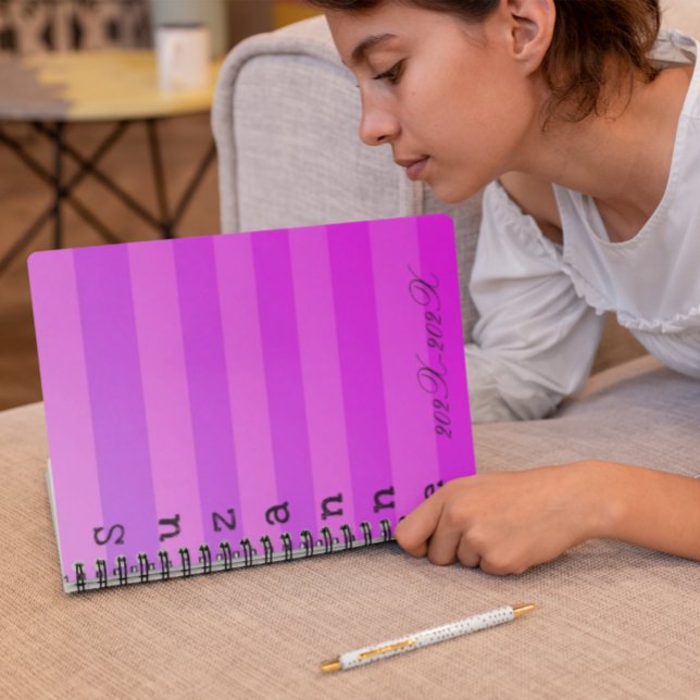 Personalised Pink Stripes Name School Year Notebook (Creator Uploaded)