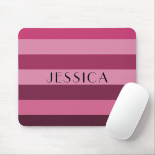 Personalised Pink Stripes Pattern Name Print Mouse Mat