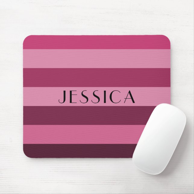 Personalised Pink Stripes Pattern Name Print Mouse Mat (With Mouse)