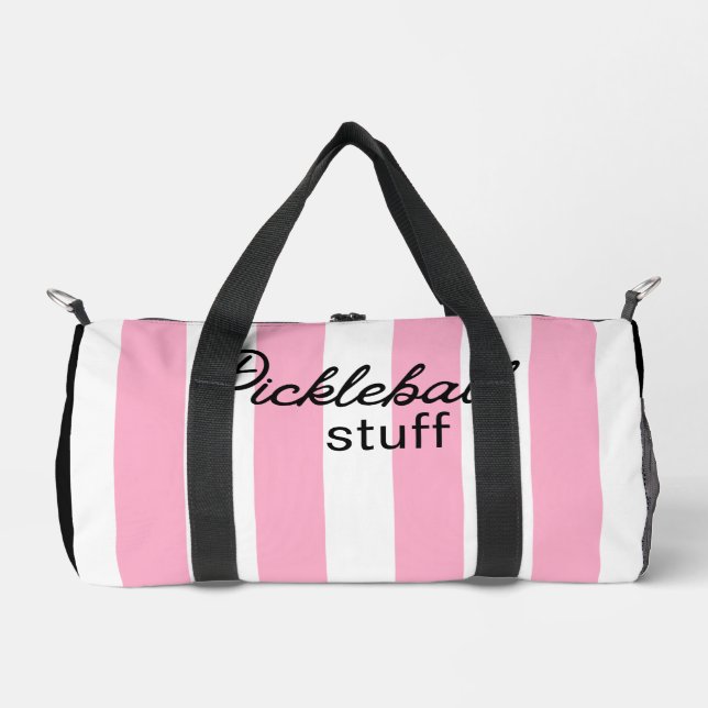 Personalised PINK Stripes Pickleball Stuff Bag (Front)