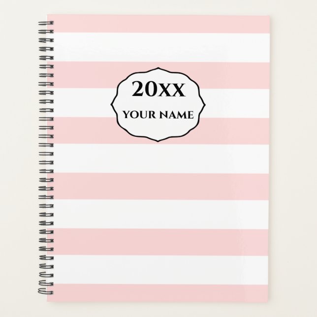 Personalised Pink Stripes Planner Notebook (Front)