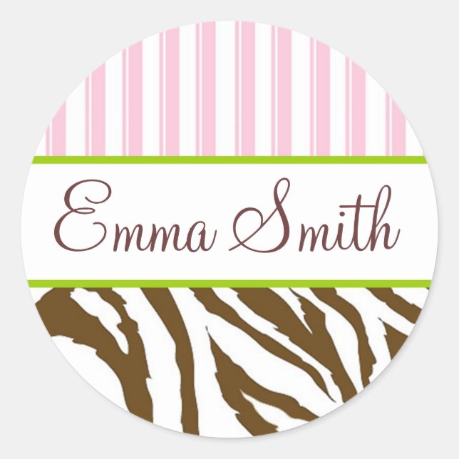 Personalised Pink Stripes & Zebra Stripes Stickers (Front)