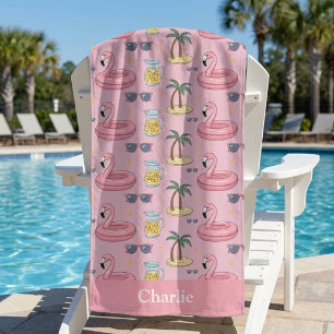 Personalised Pink Summer Vibes Beach Towel