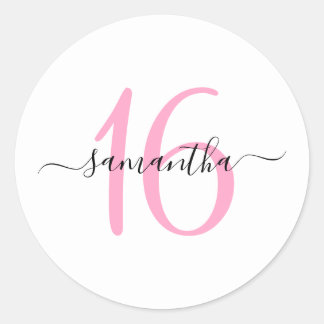 Personalised Pink Sweet 16 Classic Round Sticker