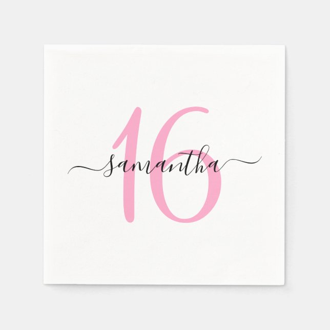 Personalised Pink Sweet 16 Napkin (Front)