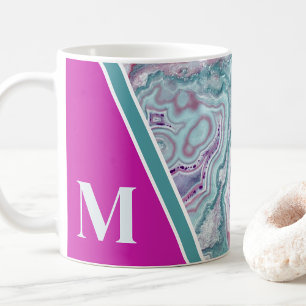 Personalised Pink Teal Monogram Initial Coffee Mug