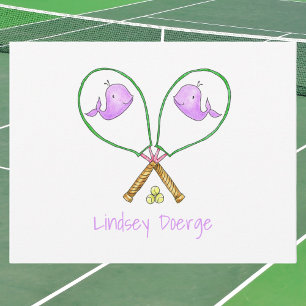 Personalised Pink Tennis Rackets with Whale Covers Card