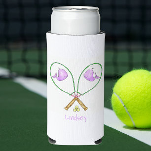 Personalised Pink Tennis Rackets with Whale Covers Seltzer Can Cooler