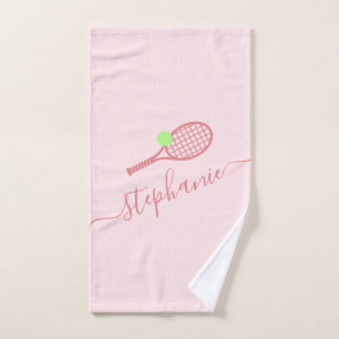 Personalised Pink Tennis Script Name Hand Towel