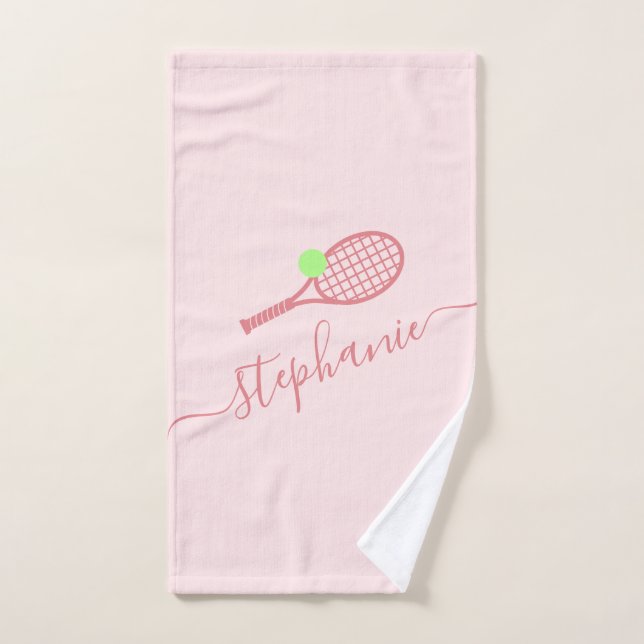 Personalised Pink Tennis Script Name Hand Towel (Hand Towel)