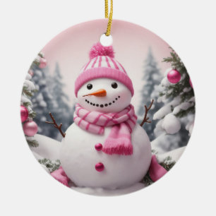 Personalised Pink Theme Christmas Snowman Ceramic Tree Decoration