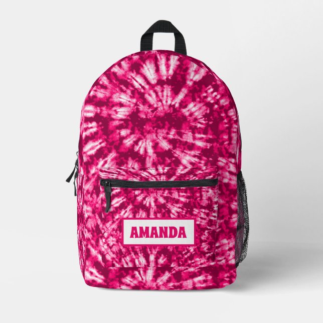 Personalised Pink Tie Dye Batik Printed Backpack (Front)
