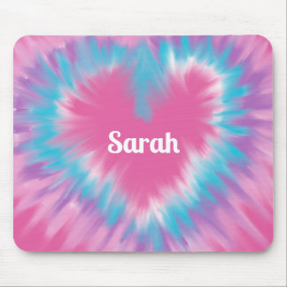 Personalised Pink tie-dye heart Mouse Pad