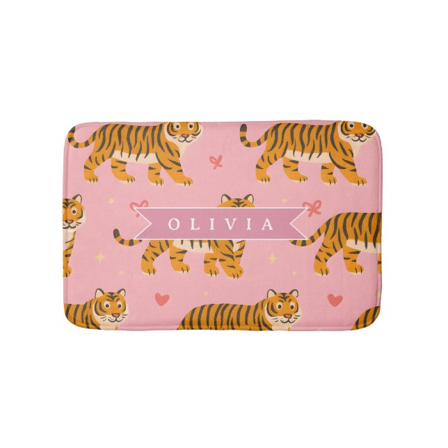 Personalised Pink Tiger Chic Edgy Fun Aesthetic Bath Mat (Front)