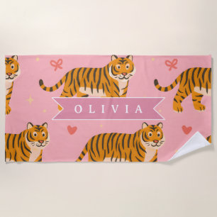 Personalised Pink Tiger Chic Edgy Fun Aesthetic Beach Towel