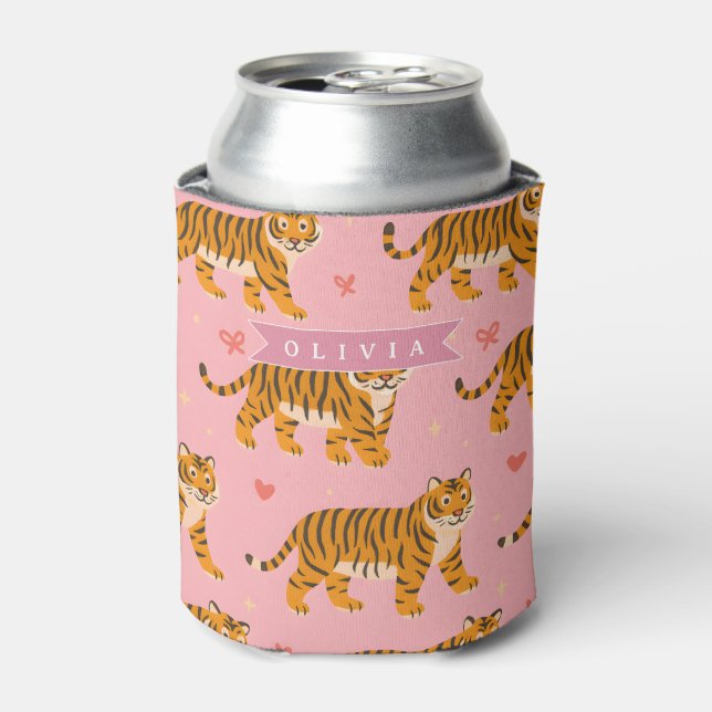 Personalised Pink Tiger Chic Edgy Fun Aesthetic Can Cooler (Can Front)