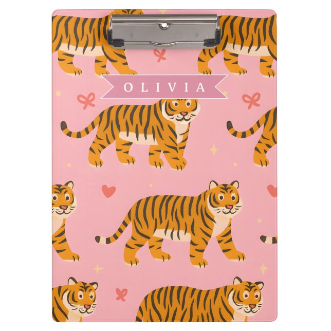 Personalised Pink Tiger Chic Edgy Fun Aesthetic Clipboard (Front)