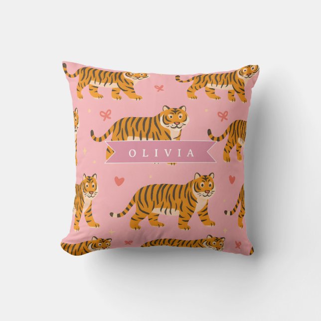 Personalised Pink Tiger Chic Edgy Fun Aesthetic Cushion (Front)