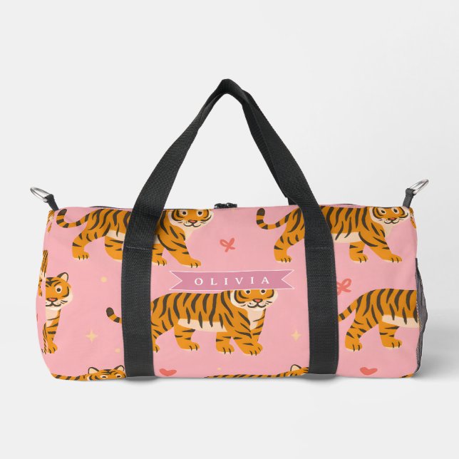 Personalised Pink Tiger Chic Edgy Fun Aesthetic Duffle Bag (Front)