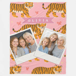 Personalised Pink Tiger Chic Edgy Fun Aesthetic Fleece Blanket