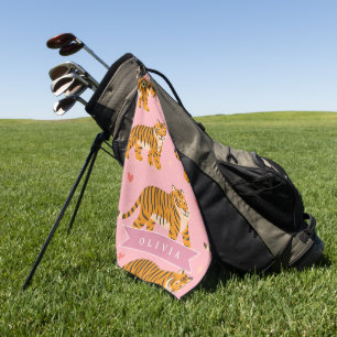Personalised Pink Tiger Chic Edgy Fun Aesthetic Golf Towel