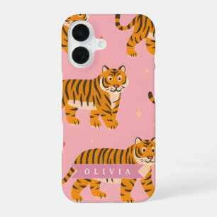 Personalised Pink Tiger Chic Edgy Fun Aesthetic iPhone 16 Case