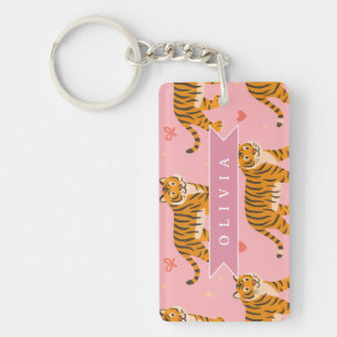 Personalised Pink Tiger Chic Edgy Fun Aesthetic Key Ring