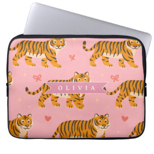 Personalised Pink Tiger Chic Edgy Fun Aesthetic Laptop Sleeve