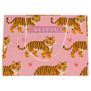 Personalised Pink Tiger Chic Edgy Fun Aesthetic Large Gift Bag