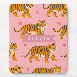 Personalised Pink Tiger Chic Edgy Fun Aesthetic Mouse Mat