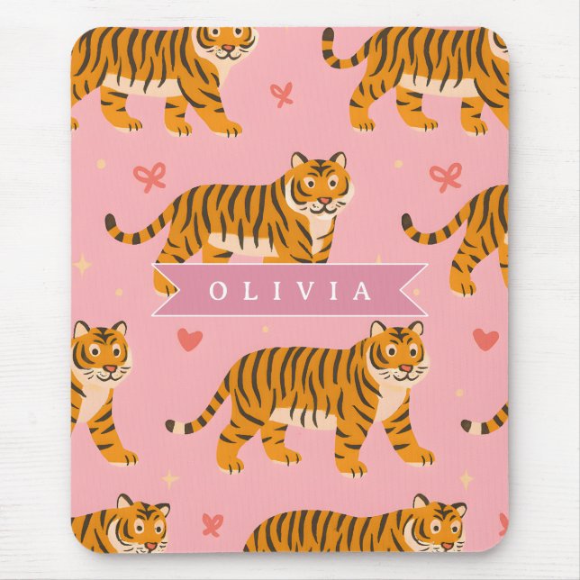 Personalised Pink Tiger Chic Edgy Fun Aesthetic Mouse Mat (Front)