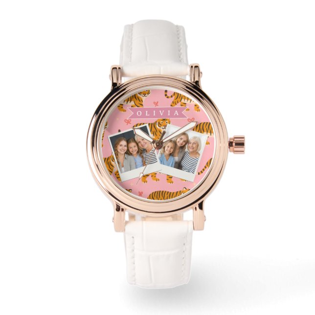 Personalised Pink Tiger Chic Edgy Fun Aesthetic Watch (Front)