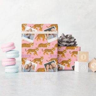 Personalised Pink Tiger Chic Edgy Fun Aesthetic Wrapping Paper