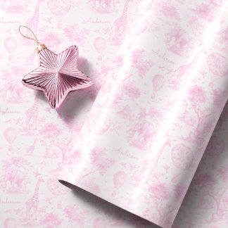 Personalised Pink Toile Safari Baby Shower Gift Wrapping Paper