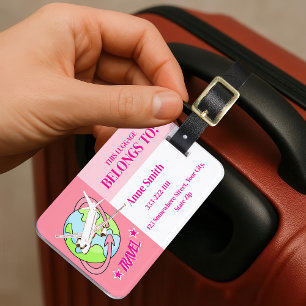 Personalised Pink Travel Aeroplane Luggage Tags