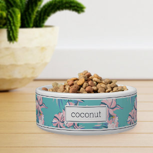 Personalised Pink Tropical Floral Pattern Pet Bowl