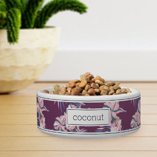 Personalised Pink Tropical Floral Pattern Pet Bowl