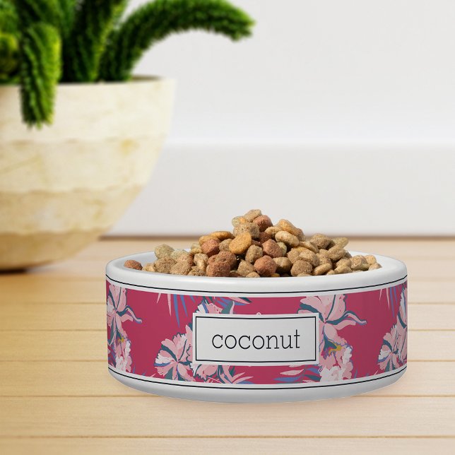 Personalised Pink Tropical Floral Pattern Pet Bowl (Creator Uploaded)
