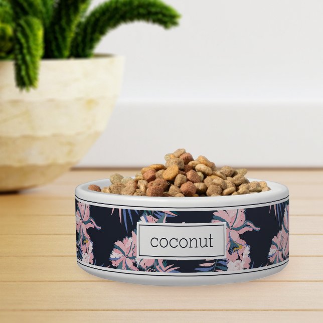 Personalised Pink Tropical Floral Pattern Pet Bowl (Creator Uploaded)