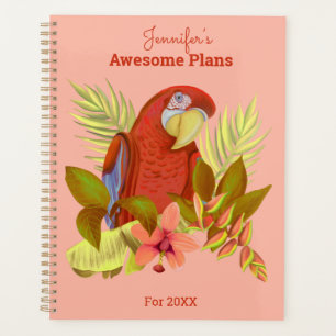 Personalised Pink Tropical Parrot Illustration Planner