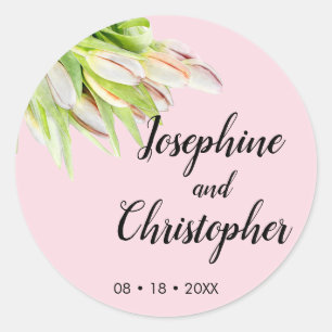 Personalised Pink Tulip Artistic Summer Weddings Classic Round Sticker