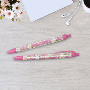 Personalised Pink Tulips & Daffodils Floral Pen