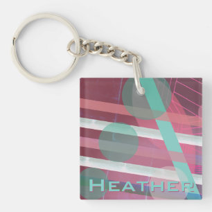 Personalised/Pink & Turquoise/Abstract Design Key Ring