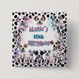 Personalised Pink Turquoise Dalmatian Dogs 15 Cm Square Badge