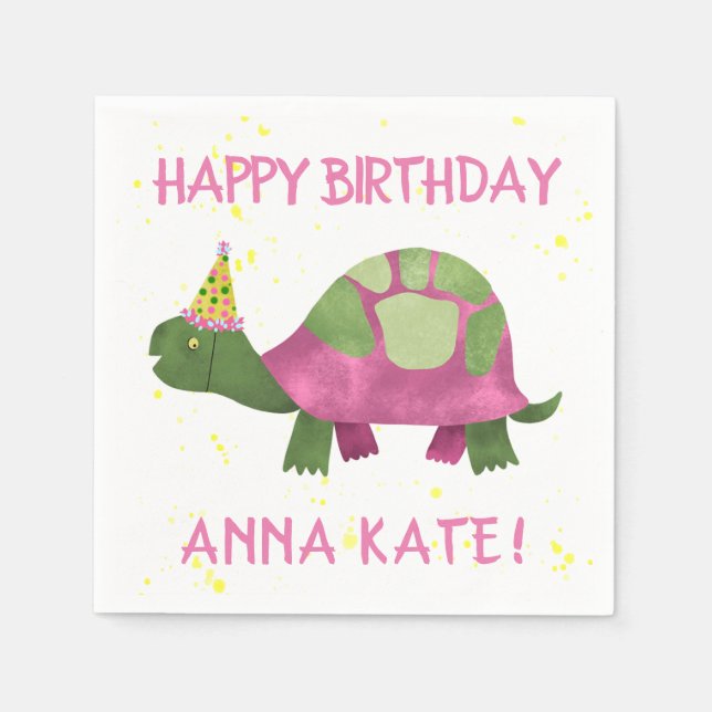 Personalised Pink Turtle Birthday Party Napkins (Front)