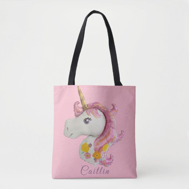 Personalised Pink Unicorn Balloon Tote Bag (Front)