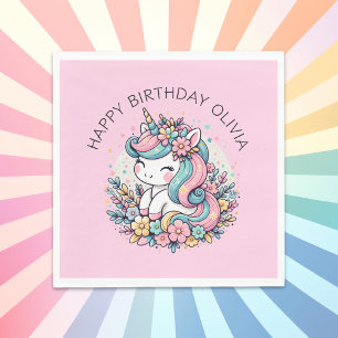 Personalised Pink Unicorn Girl's Birthday Napkin